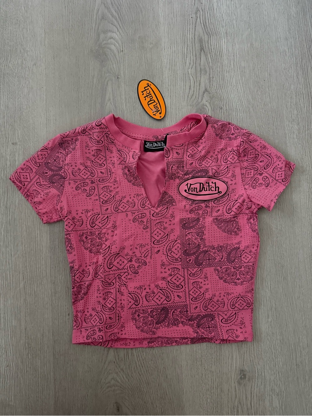 Von Dutch Hot Pink Paisley Short Sleeve Tee
